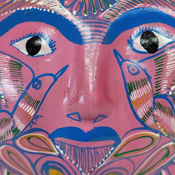 Talavera  hand-made and painted redware  sun face wall plaque - Picture 2 of 5